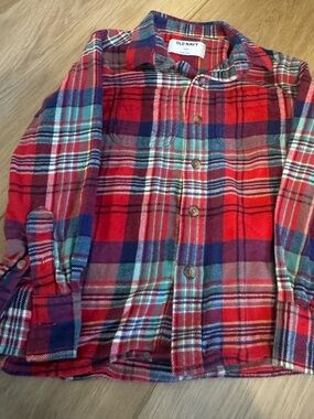 Old Navy Red Plaid Button-Down Shirt with Blue and Green Accents